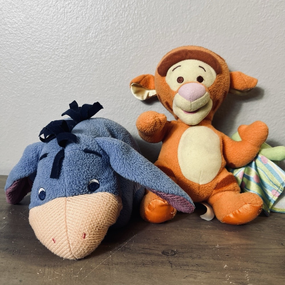 Disney Tigger & Eeyore Plush Lot Fleece Stuffed Animals w/ Internal Rattles READ
